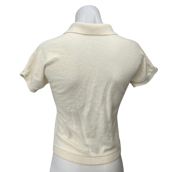 Everlane Women's Cream Wool Stretch Short Sleeve V Neck Polo Shirt Top Size XXS - Picture 2 of 4